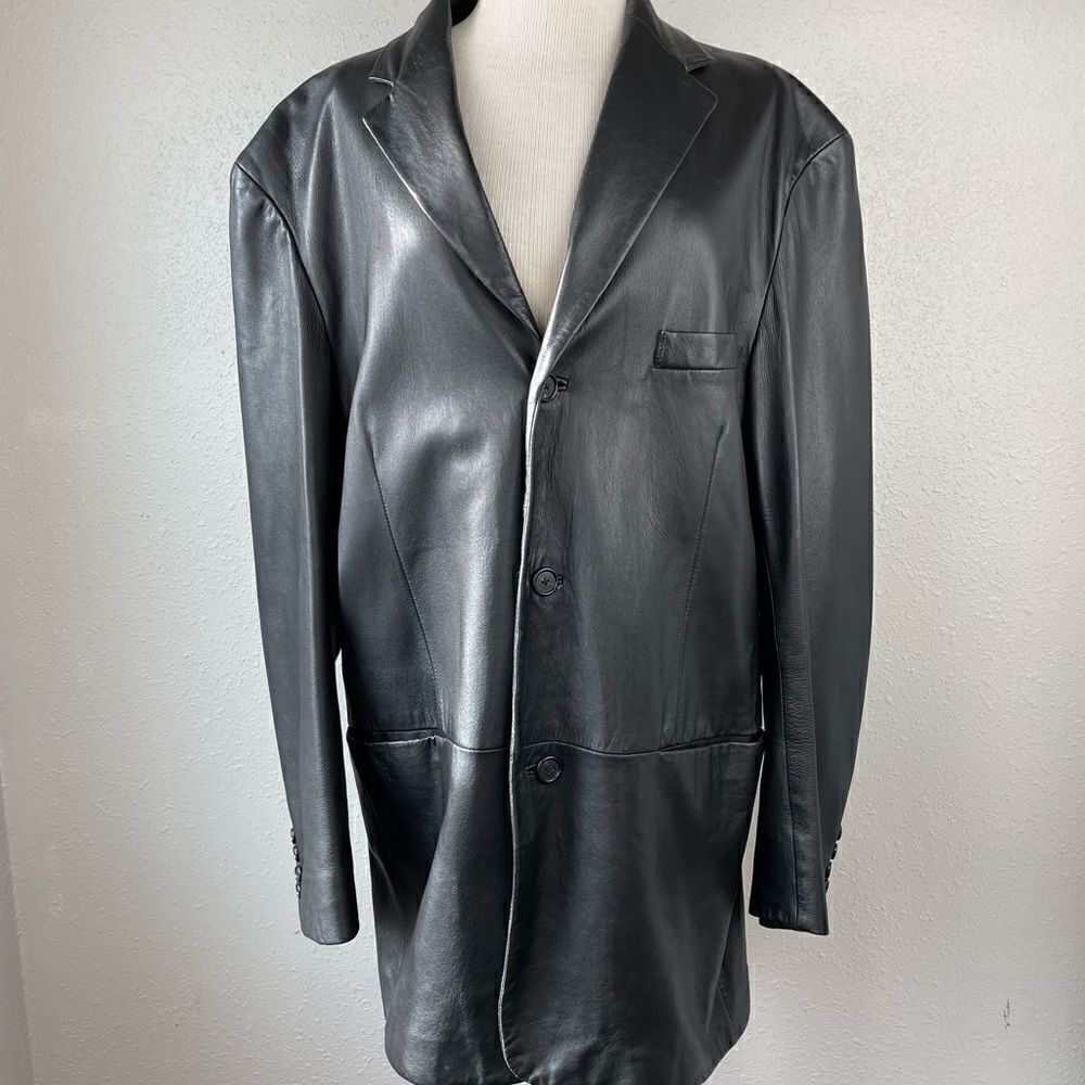 Alfani Black Leather Jacket Size L EUC